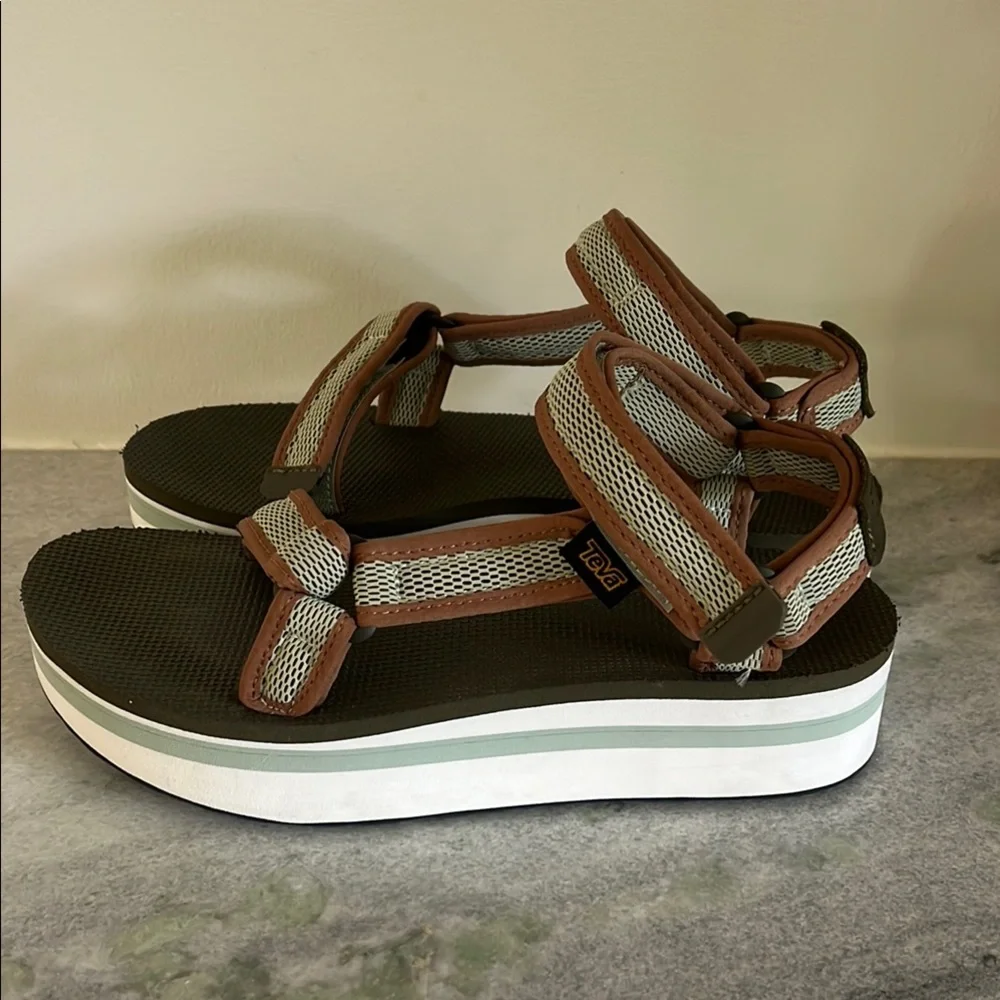 Teva Flatform Universal Mesh Print Women's Wedge Sandal Dark Olive SeaFoam - Picture 6 of 11